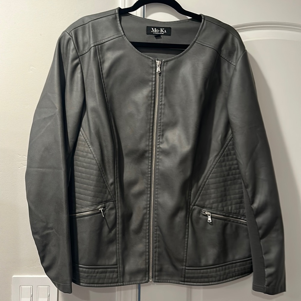 Gray Faux leather Moto Jacket
